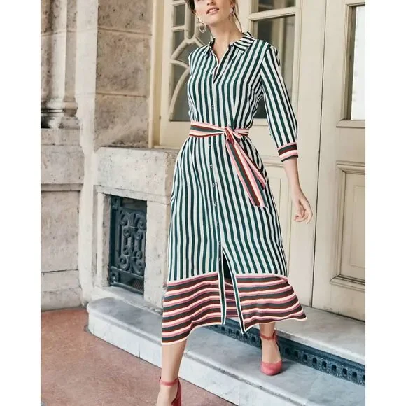 BODEN Mallory striped Midi Shirt Dress sz 8P no waist tie! - Picture 1 of 5